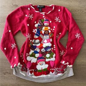 Vintage Theme Works by Kikit Ugly Christmas Snowman Pom Pom Sweater Women’s Sz S